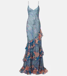 Vestido largo de chifón de seda con paisley Vestido largo de chifón de seda con paisley