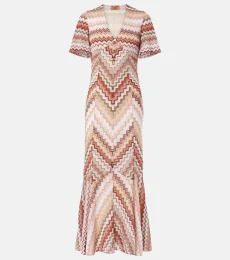 Vestido largo de lamé en zigzag