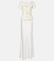 Vestido largo de novia de satén y bouclé Vestido largo de novia de satén y bouclé