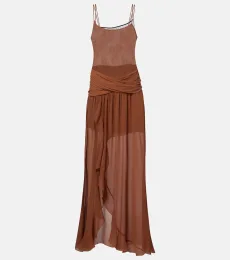 Vestido largo drapeado con volantes Vestido largo drapeado con volantes