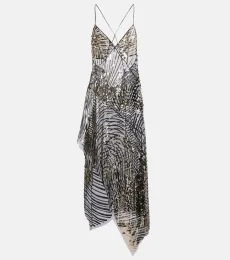 Vestido lencero asimétrico de tul con lentejuelas Vestido lencero asimétrico de tul con lentejuelas