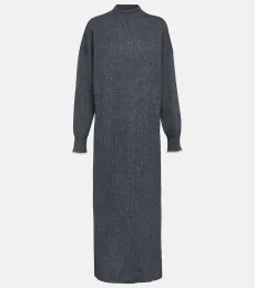 Vestido midi acanalado en mezcla de algodón y alpaca Vestido midi acanalado en mezcla de algodón y alpaca