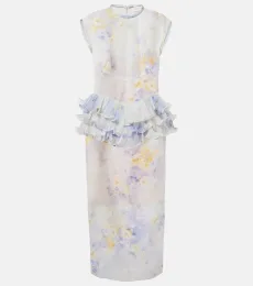 Vestido midi Crush de lino y seda floral Vestido midi Crush de lino y seda floral