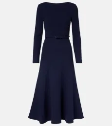 Vestido midi de crepé de lana con cinturón Vestido midi de crepé de lana con cinturón