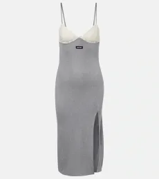 Vestido midi de jersey de seda con encaje Vestido midi de jersey de seda con encaje