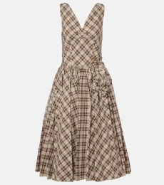 Vestido midi de popelín de algodón a cuadros Vestido midi de popelín de algodón a cuadros