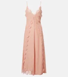 Vestido midi de seda con encaje Vestido midi de seda con encaje