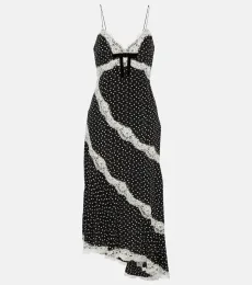 Vestido midi de seda con encaje y lunares