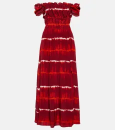 Vestido midi de seda sin hombros
