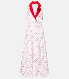 Vestido midi en sarga de seda con lunares Vestido midi en sarga de seda con lunares