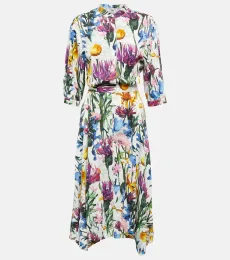 Vestido midi floral de satén Vestido midi floral de satén