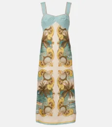 Vestido midi Royal Sea de lino estampado