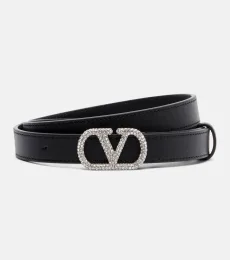 VLogo crystal-embellished leather belt VLogo crystal-embellished leather belt