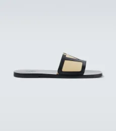 VLogo leather slides VLogo leather slides