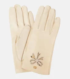 VLogo Signature embroidered leather gloves VLogo Signature embroidered leather gloves