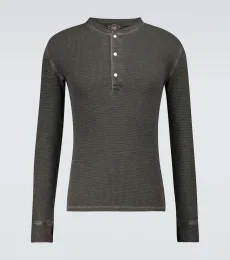 Waffle-knit cotton Henley shirt