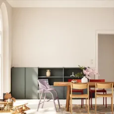 Wall Storage in Dusk Blue with External Drawers and Rail Wall Storage in Dusk Blue with External Drawers and Rail