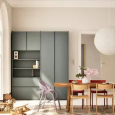 Wall Storage in Dusk Blue with Internal and External Drawers Wall Storage in Dusk Blue with Internal and External Drawers