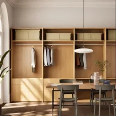 Wardrobe in Light Wood Effect with External Drawers and Rail
