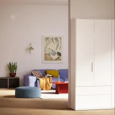 Wardrobe in White and Pink with Internal and External Drawers Wardrobe in White and Pink with Internal and External Drawers