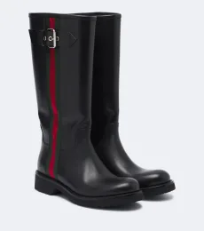 Web Stripe leather biker boots Web Stripe leather biker boots