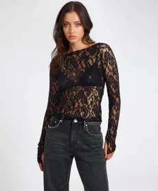 Wednesday Lace Long Sleeve Top - Black, SML Wednesday Lace Long Sleeve Top - Black, SML