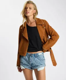 Whiskey Fringed Studded Suede Jacket - Brown Size SML