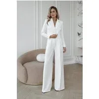 White 2 Piece Single Button Peak Lapel Casual Women Suit (BlazerPants) - US 12 White White 2 Piece Single Button Peak Lapel Casual Women Suit (BlazerPants) - US 12 White