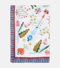 White Turning Tulips Medium linen tablecloth