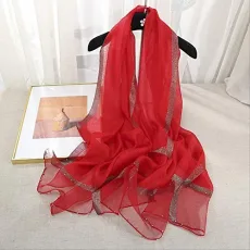 Wild Beaded Silk Scarf Wool Scarf Silk Air Conditioning Dress Shawl Long Female Spring And Autumn Scarf 190X80Cm Red Breathable 3