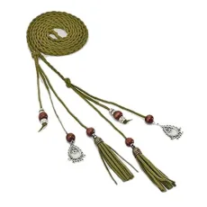 Women Braided Waist Belt Skinny Woven Tassel Belt For Dress(Green) Women Braided Waist Belt Skinny Woven Tassel Belt For Dress(Green)