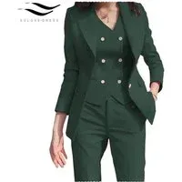 Women Business Suit 3 Pieces Slim Fit Solid Color Peak Lapel Suit (BlazerVestPants) - US 12 Hunt Green Women Business Suit 3 Pieces Slim Fit Solid Color Peak Lapel Suit (BlazerVestPants) - US 12 Hunt Green