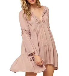Women Cotton Mini Dress Vintage Elegant Pleated Dresses Sexy V Neck Long Sleeve Casual Dresses Summer Wrap Dress Pink Women Cotton Mini Dress Vintage Elegant Pleated Dresses Sexy V Neck Long Sleeve Casual Dresses Summer Wrap Dress Pink