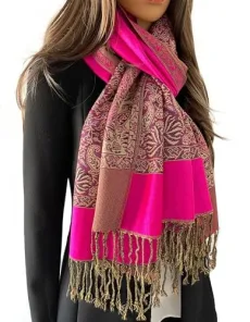 Women Pashmina Scarf Shawl Wrap - Large Long Paisley Floral Rainbow Ladies Scarves, Wearable Blanket Scarf, Womens Winter Scarfs, Indian Shawl Wedding Evening Stole, Head Scarf Neck (Fuchsia Pink) Black 4 Women Pashmina Scarf Shawl Wrap - Large Long Paisley Floral Rainbow Ladies Scarves, Wearable Blanket Scarf, Womens Winter Scarfs, Indian Shawl Wedding Evening Stole, Head Scarf Neck (Fuchsia Pink) Black 4