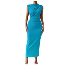 Women Ruched Bodycon Dress Summer Casual Sleeveless Back Slit Elegant Ladies Long Loose Dress Plus Size Ladies Beach Wear Shirt Dress Blouse Dress Clothes, blue, M Women Ruched Bodycon Dress Summer Casual Sleeveless Back Slit Elegant Ladies Long Loose Dress Plus Size Ladies Beach Wear Shirt Dress Blouse Dress Clothes, blue, M