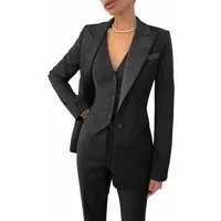 Women's Business 3 Pieces Slim Fit Solid Color Peak Lapel Suit (BlazervestPants) - US 12 Black Women's Business 3 Pieces Slim Fit Solid Color Peak Lapel Suit (BlazervestPants) - US 12 Black