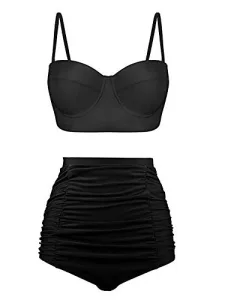 Women Sexy High Waist Swimsuit Bikini Set Two-Piece Summer Holiday Beach Swimwear Tummy Control Printed Tankini Black S Beach 6