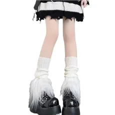 Women Sock Covers Winter Calf Leg Warmers Cozy Thick Fluffy Hair Solid Color Anti-slip Warm Pile Jk 