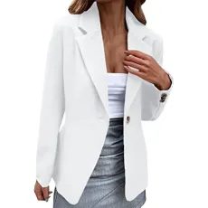 Women Tan Jacket Women Casual Solid Single Button Lapel Long Sleeve Slim Suit Temperament Blazers Coat for Ladies Short Women Winter Coats (White, S)