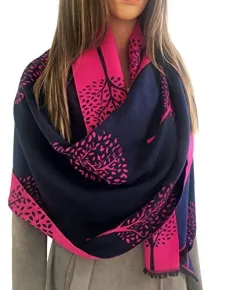 Women Tree Life Blanket Scarf - Winter Scarfs, Reversible Pashmina Shawl, Womens Scarves And Wraps, Ladies Scarf Thick Blanket, Warm Scarf Big Large Wrap, Tree Of Life Womens Gifts (Navy Fuchsia Pink) Black 2 Women Tree Life Blanket Scarf - Winter Scarfs, Reversible Pashmina Shawl, Womens Scarves And Wraps, Ladies Scarf Thick Blanket, Warm Scarf Big Large Wrap, Tree Of Life Womens Gifts (Navy Fuchsia Pink) Black 2