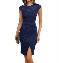 Women Vintage Dinner Dance Bodycon Dress Summer Short Sleeve Lace Patchwork Prom Cocktail Dress Dark Women Vintage Dinner Dance Bodycon Dress Summer Short Sleeve Lace Patchwork Prom Cocktail Dress Dark