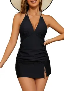 Women's 2 Piece Swimsuits Halter V Neck Tankini Set with Skirt Bottom Bathing Suit Swimswear Black Women's 2 Piece Swimsuits Halter V Neck Tankini Set with Skirt Bottom Bathing Suit Swimswear Black