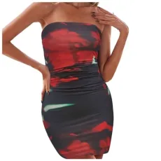 Women's 2024 Flower Tube Mini Dress, Strapless, Backless, Party Club, Short, Ruched, Bodycon Dresses, Dress for Women Dress with Neck Straps, Sexy Halter Dress, Black Dress, Knee-Length, red, M Women's 2024 Flower Tube Mini Dress, Strapless, Backless, Party Club, Short, Ruched, Bodycon Dresses, Dress for Women Dress with Neck Straps, Sexy Halter Dress, Black Dress, Knee-Length, red, M