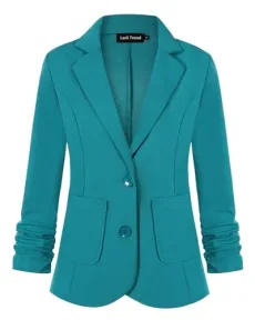 Women's 3/4 Ruched Sleeve Blazer Open Front Lightweight Work Office Suit Jacket (Green XL)