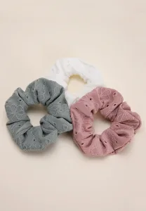 Womens 3pk Pink, Green and Cream Scrunchies
