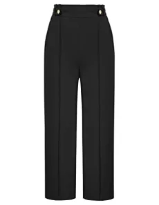 Women's Baggy Trousers Elegant Straight Wide Leg Palazzo Trousers High Waist with Pockets Comfortable Casual Trousers, black, M