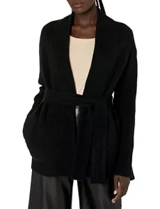 Women's Belted Cardigan Coat Sweater, Black, X-Large