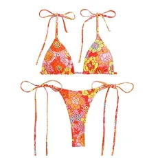 Women's Bikini Set Women's Print Bikini Swimsuit Sexy Push Up Bikini Set Two Piece Beach Swimsuit Swimsuit Women's Sport Two Piece Swimwear Swimsuit, orange, L