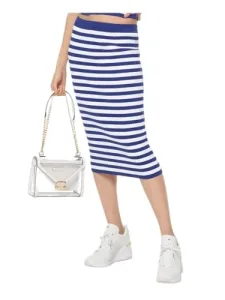 Womens Blue Striped Midi Pencil Skirt UK Size: 20 Womens Blue Striped Midi Pencil Skirt UK Size: 20