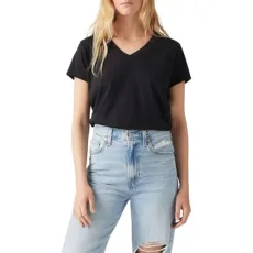 Women's Boxy Vneck Tee T-Shirt, Caviar, Large Women's Boxy Vneck Tee T-Shirt, Caviar, Large